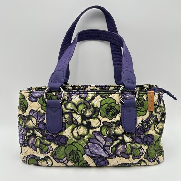 VINTAGE DONNA SHARP Floral Quilted Satchel Purse Bag Purple Green Black - Picture 1 of 15